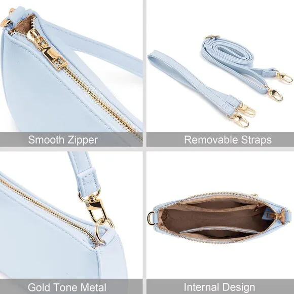 Women B Blue Retro Vegan Leather Polyester Lining Classic Clutch Tote HandBag - Picture 5 of 7